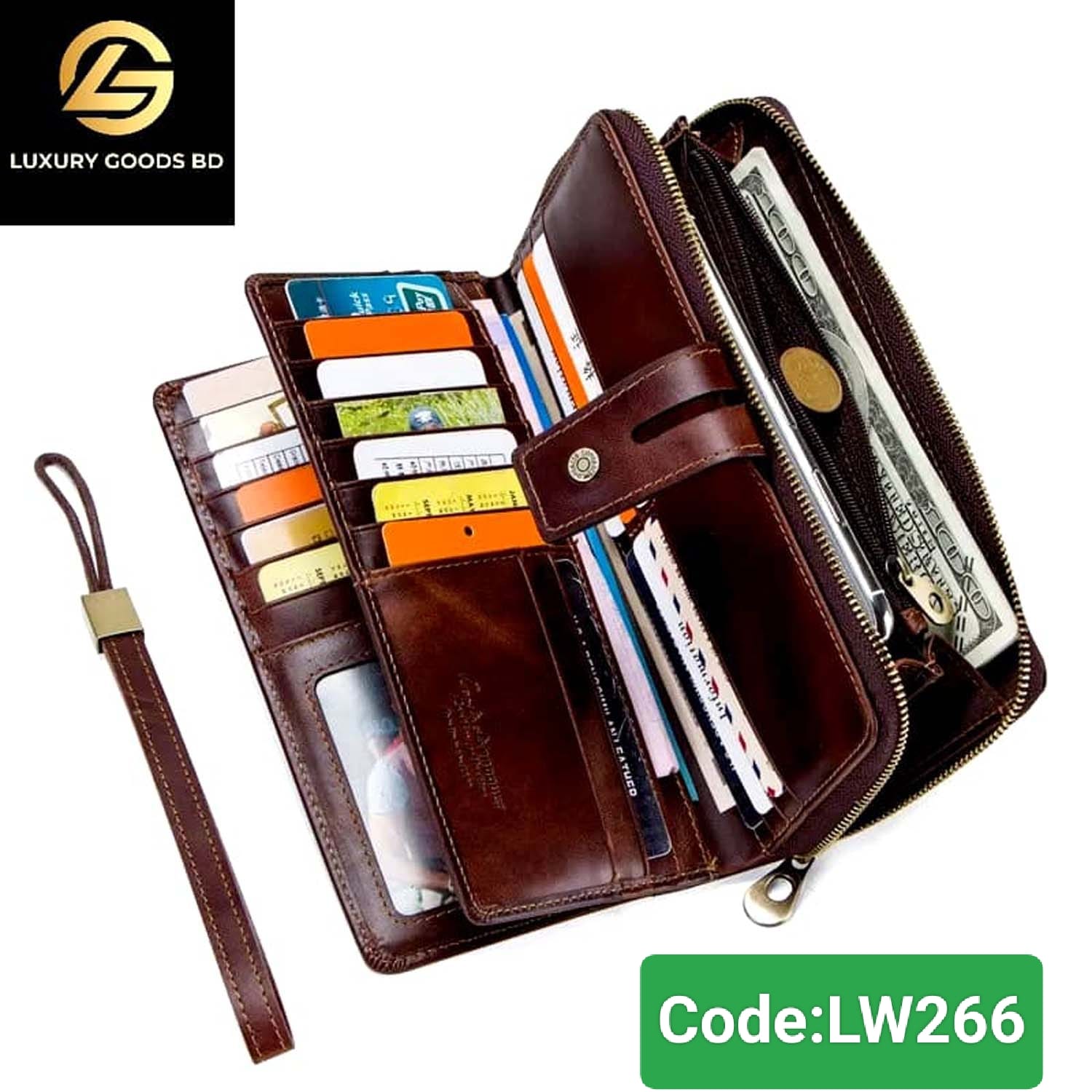LW266 Crazy Horse Vintage Leather Clutch Wallet Large Capacity 266 - Image 3