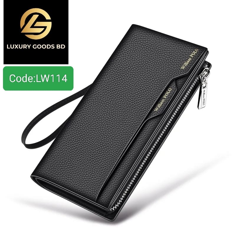 LW114B WILLIAMPOLO Genuine Grain Leather Men Wallet Fashion Credit Business Card Holders Mobile Phone Bag Zipper Purse Clutch Bag Wallet Men - Image 4