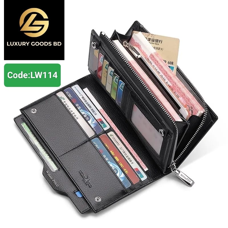 LW114B WILLIAMPOLO Genuine Grain Leather Men Wallet Fashion Credit Business Card Holders Mobile Phone Bag Zipper Purse Clutch Bag Wallet Men - Image 7