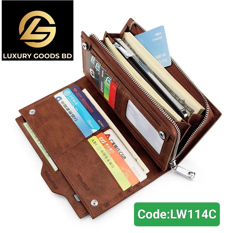 LW114B WILLIAMPOLO Genuine Grain Leather Men Wallet Fashion Credit Business Card Holders Mobile Phone Bag Zipper Purse Clutch Bag Wallet Men - Image 5