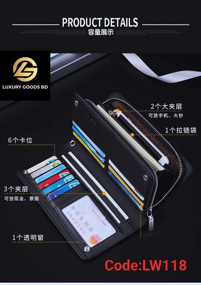 LW118bl WILLIAMPOLO Genuine Leather Men's Long Purse Passport Cover Clutch Bag LW118bl - Image 5