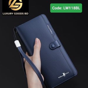 LW118bl WILLIAMPOLO Genuine Leather Men's  Long Purse Passport Cover Clutch Bag LW118bl
