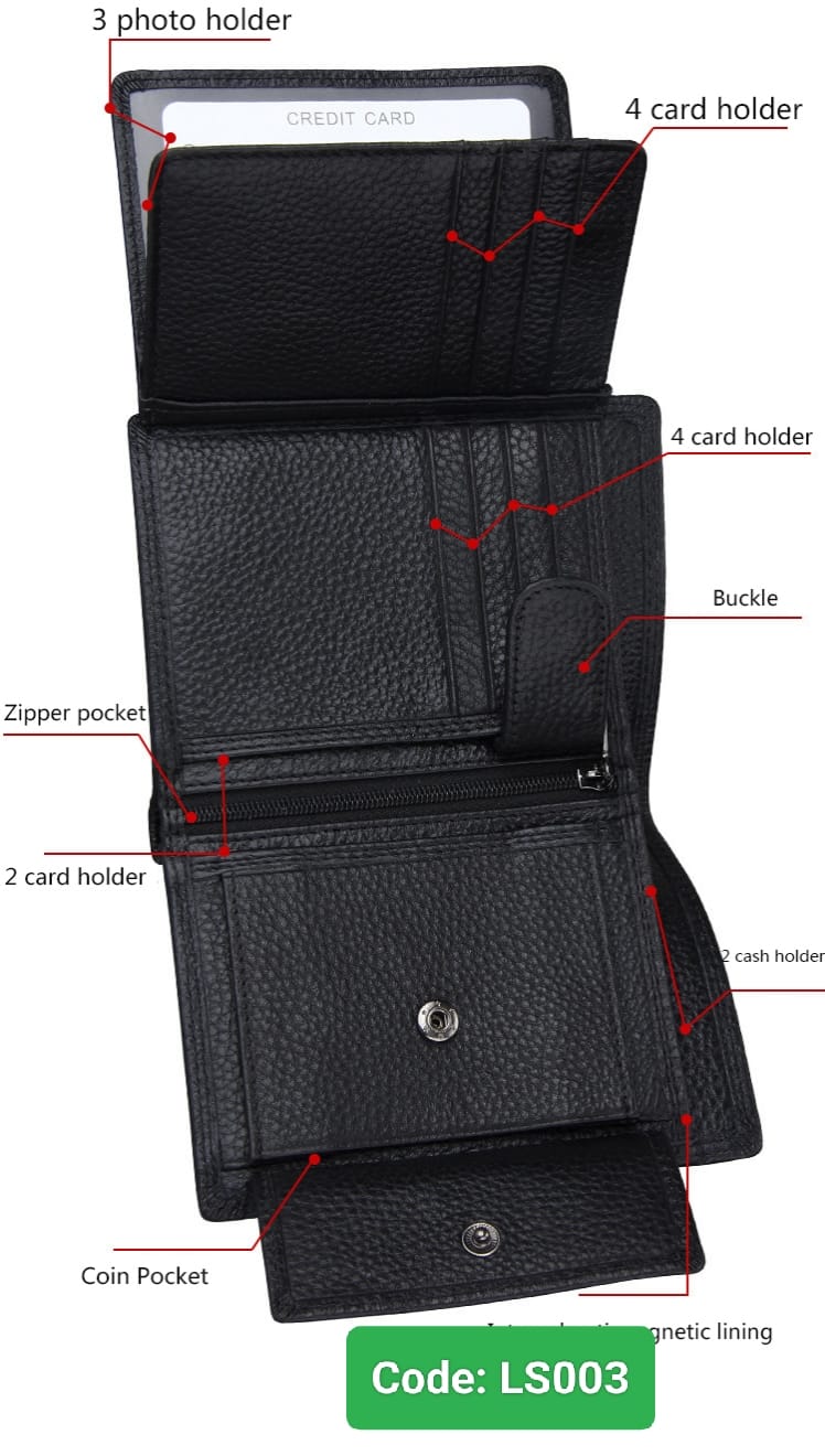 LS003B LEATHER SONIC Mens Short Leather Card Holder Clutch Wallet - Image 2