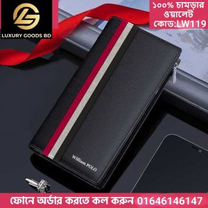 LW119 WILLIAMPOLO Wallet For Men  Genuine Leather Luxury Brand Men Wallets Long Zipper Clutch Wallet
