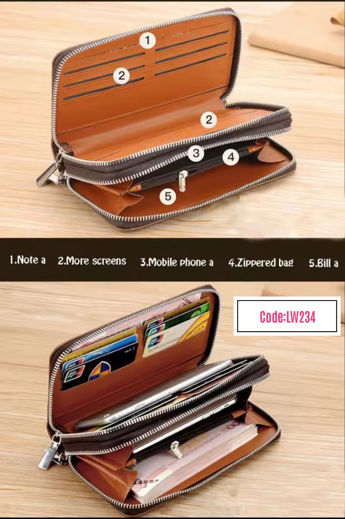 Lw234B FENGBAODAISHU Waterproof Men's Long Genuine Leather Wallet with Dual zippers Large Capacity Male Purse - Image 10